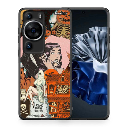 Θήκη Huawei P60 Pro Halloween Collage από τη Smartfits με σχέδιο στο πίσω μέρος και μαύρο περίβλημα | Huawei P60 Pro Halloween Collage Case with Colorful Back and Black Bezels