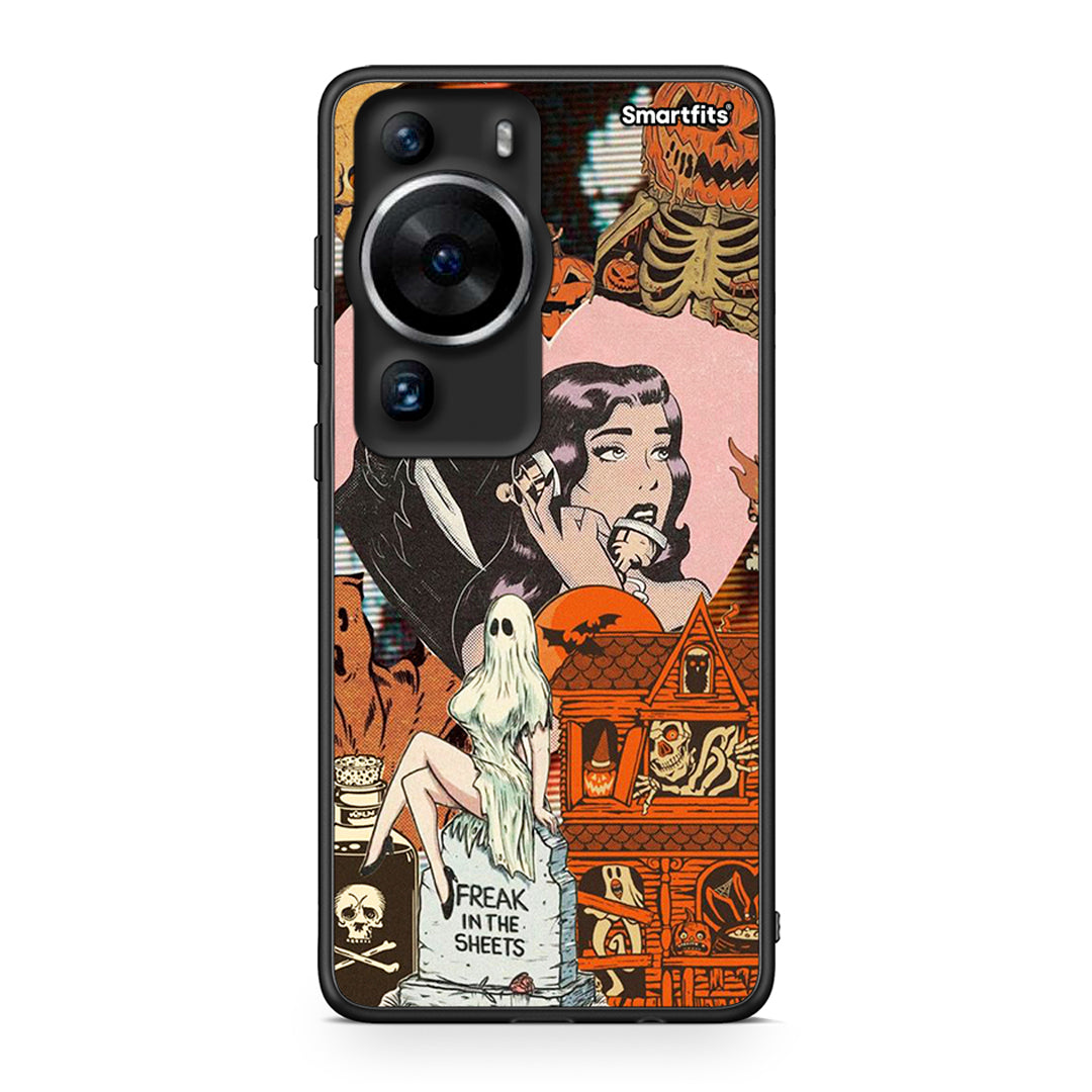 Θήκη Huawei P60 Pro Halloween Collage από τη Smartfits με σχέδιο στο πίσω μέρος και μαύρο περίβλημα | Huawei P60 Pro Halloween Collage Case with Colorful Back and Black Bezels