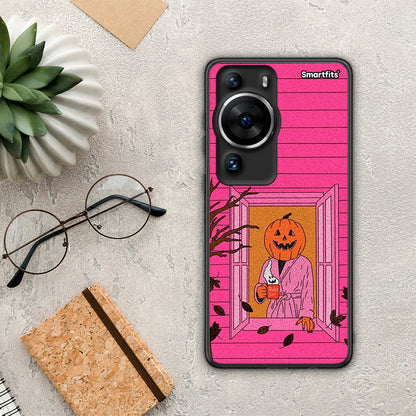 Θήκη Huawei P60 Pro Halloween Pumpkin Lady από τη Smartfits με σχέδιο στο πίσω μέρος και μαύρο περίβλημα | Huawei P60 Pro Halloween Pumpkin Lady Case with Colorful Back and Black Bezels