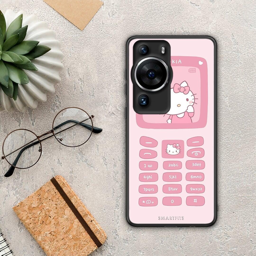 Θήκη Huawei P60 Pro Hello Kitten από τη Smartfits με σχέδιο στο πίσω μέρος και μαύρο περίβλημα | Huawei P60 Pro Hello Kitten Case with Colorful Back and Black Bezels