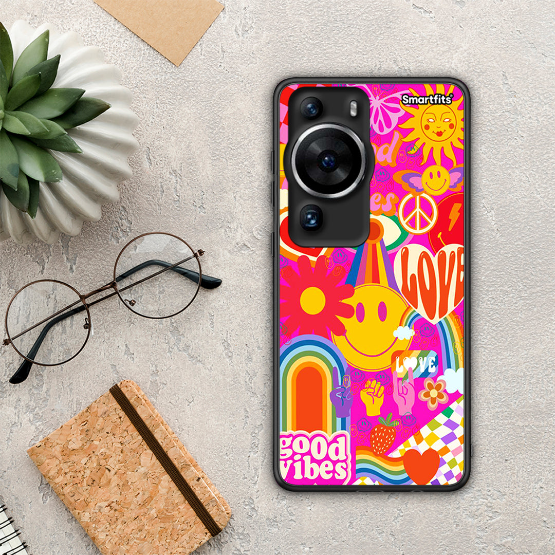 Θήκη Huawei P60 Pro Hippie Love από τη Smartfits με σχέδιο στο πίσω μέρος και μαύρο περίβλημα | Huawei P60 Pro Hippie Love Case with Colorful Back and Black Bezels