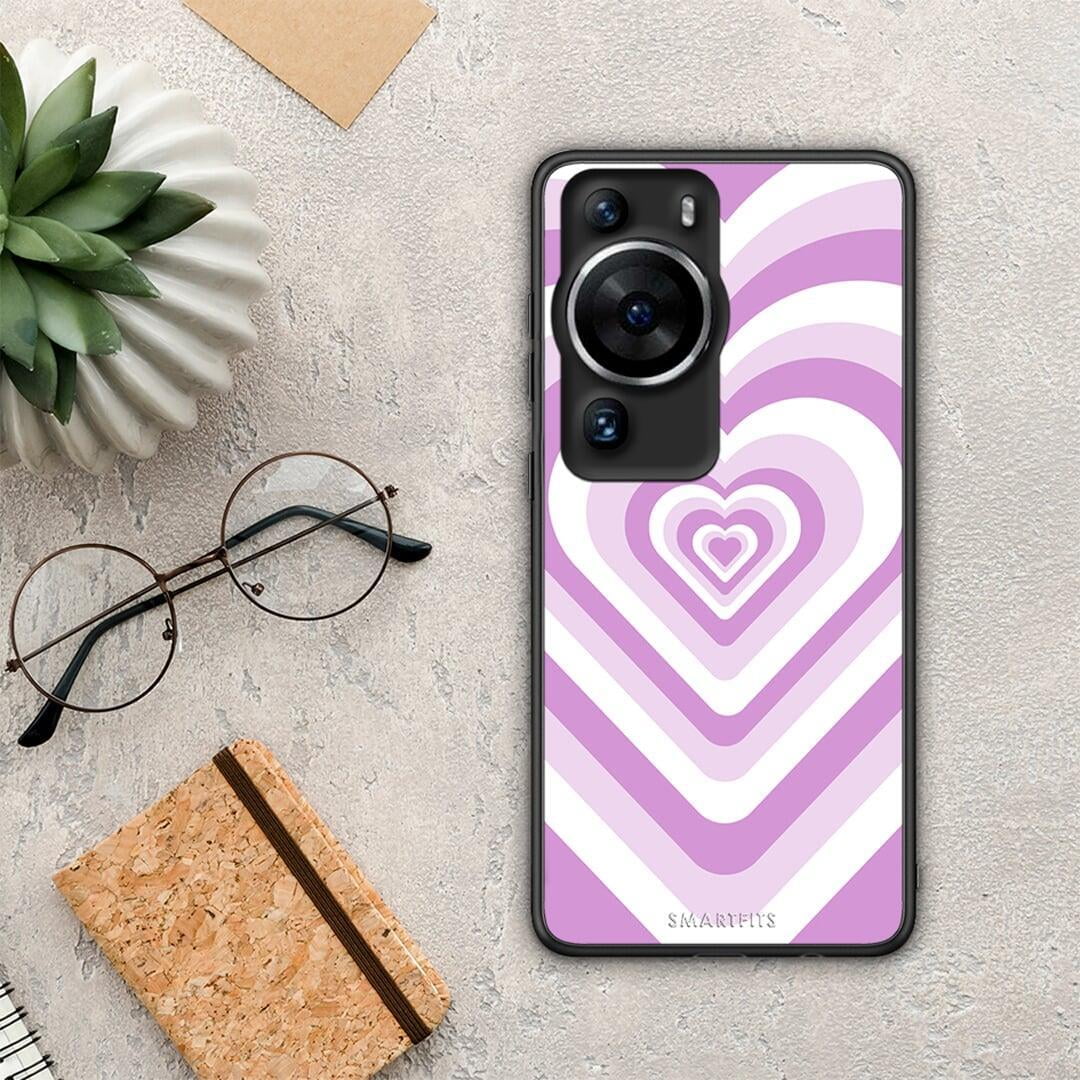 Θήκη Huawei P60 Pro Lilac Hearts από τη Smartfits με σχέδιο στο πίσω μέρος και μαύρο περίβλημα | Huawei P60 Pro Lilac Hearts Case with Colorful Back and Black Bezels