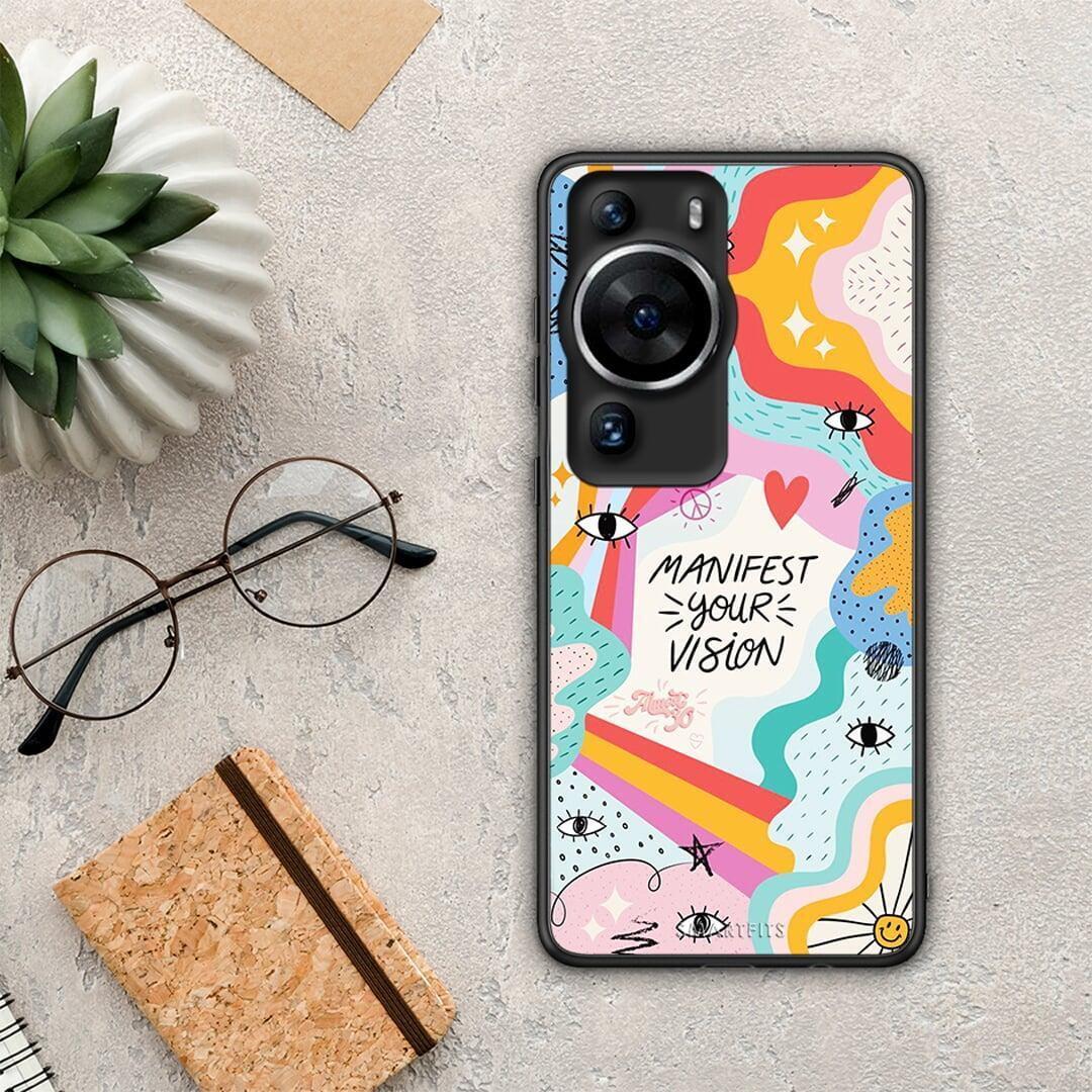 Θήκη Huawei P60 Pro Manifest Your Vision από τη Smartfits με σχέδιο στο πίσω μέρος και μαύρο περίβλημα | Huawei P60 Pro Manifest Your Vision Case with Colorful Back and Black Bezels