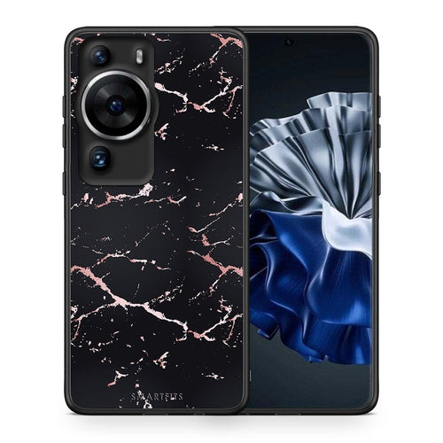 Θήκη Huawei P60 Pro Marble Black Rosegold από τη Smartfits με σχέδιο στο πίσω μέρος και μαύρο περίβλημα | Huawei P60 Pro Marble Black Rosegold Case with Colorful Back and Black Bezels