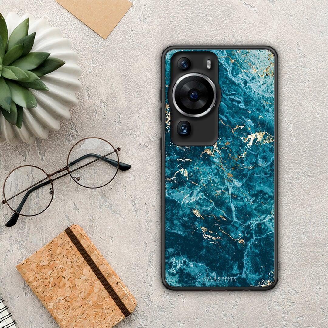 Θήκη Huawei P60 Pro Marble Blue από τη Smartfits με σχέδιο στο πίσω μέρος και μαύρο περίβλημα | Huawei P60 Pro Marble Blue Case with Colorful Back and Black Bezels