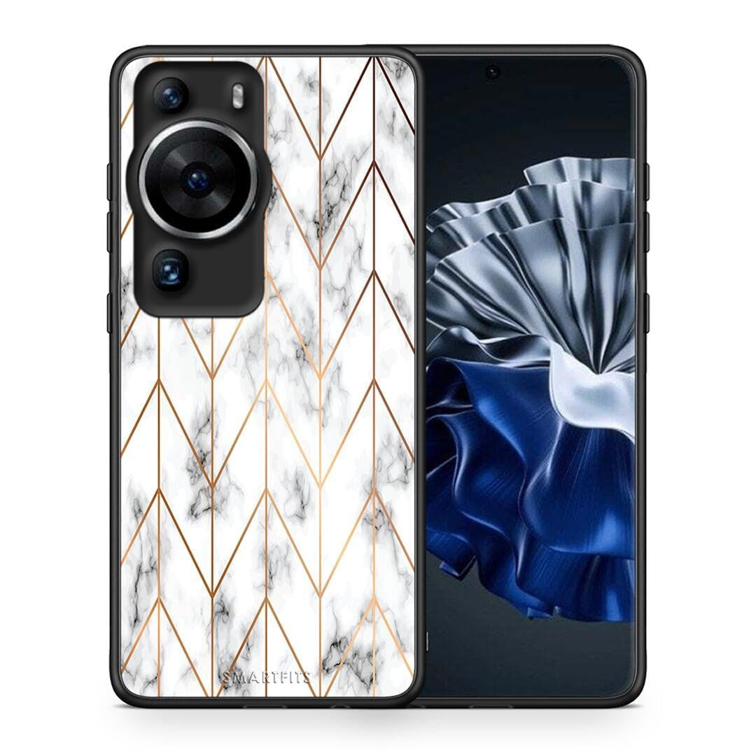 Θήκη Huawei P60 Pro Marble Gold Geometric από τη Smartfits με σχέδιο στο πίσω μέρος και μαύρο περίβλημα | Huawei P60 Pro Marble Gold Geometric Case with Colorful Back and Black Bezels