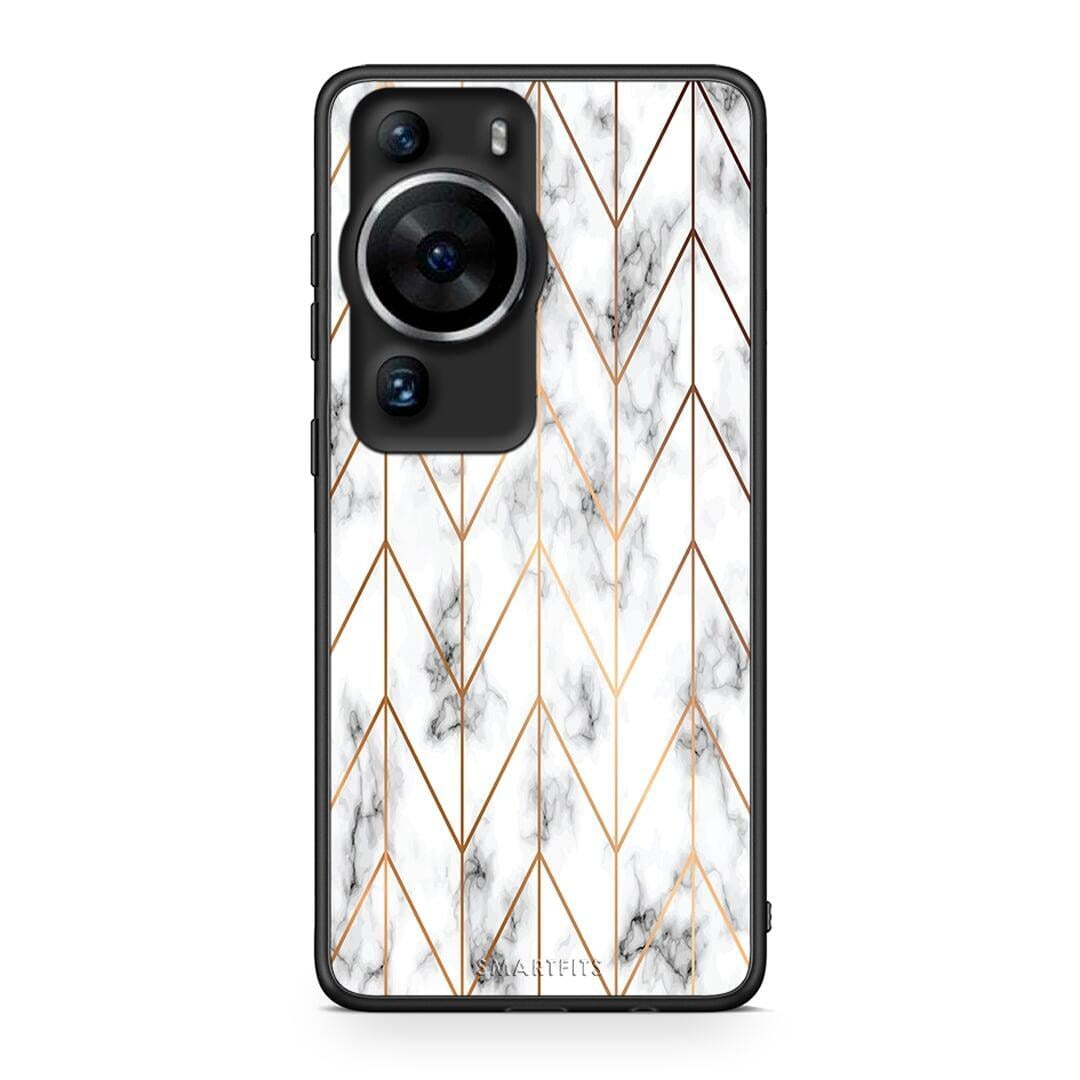 Θήκη Huawei P60 Pro Marble Gold Geometric από τη Smartfits με σχέδιο στο πίσω μέρος και μαύρο περίβλημα | Huawei P60 Pro Marble Gold Geometric Case with Colorful Back and Black Bezels