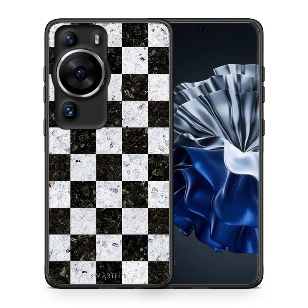 Θήκη Huawei P60 Pro Marble Square Geometric από τη Smartfits με σχέδιο στο πίσω μέρος και μαύρο περίβλημα | Huawei P60 Pro Marble Square Geometric Case with Colorful Back and Black Bezels