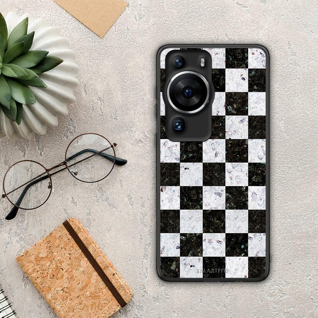 Θήκη Huawei P60 Pro Marble Square Geometric από τη Smartfits με σχέδιο στο πίσω μέρος και μαύρο περίβλημα | Huawei P60 Pro Marble Square Geometric Case with Colorful Back and Black Bezels