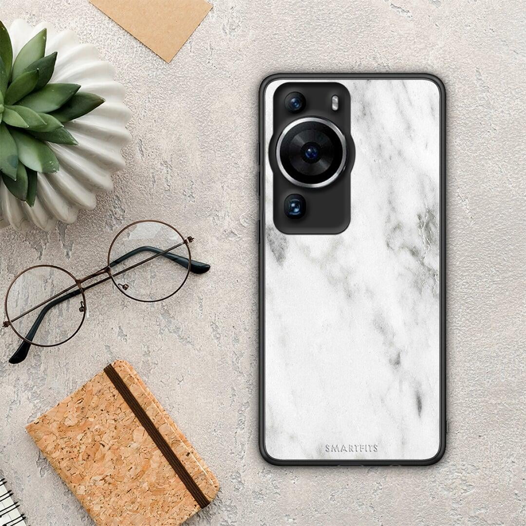 Θήκη Huawei P60 Pro Marble White από τη Smartfits με σχέδιο στο πίσω μέρος και μαύρο περίβλημα | Huawei P60 Pro Marble White Case with Colorful Back and Black Bezels