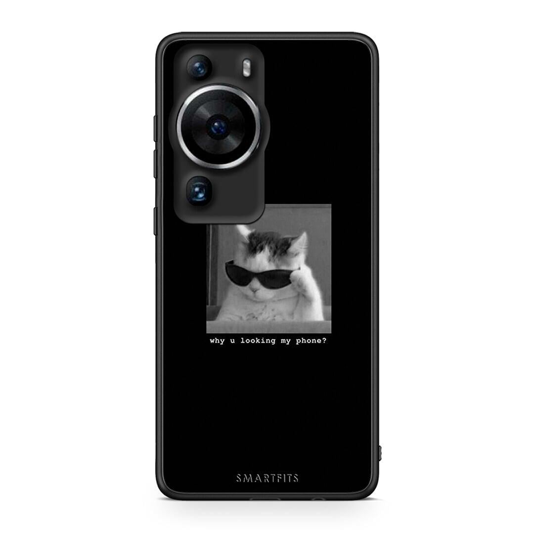 Θήκη Huawei P60 Pro Meme Cat από τη Smartfits με σχέδιο στο πίσω μέρος και μαύρο περίβλημα | Huawei P60 Pro Meme Cat Case with Colorful Back and Black Bezels