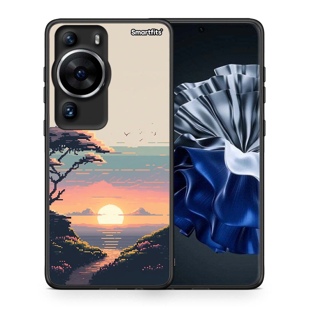 Θήκη Huawei P60 Pro Pixel Sunset από τη Smartfits με σχέδιο στο πίσω μέρος και μαύρο περίβλημα | Huawei P60 Pro Pixel Sunset Case with Colorful Back and Black Bezels