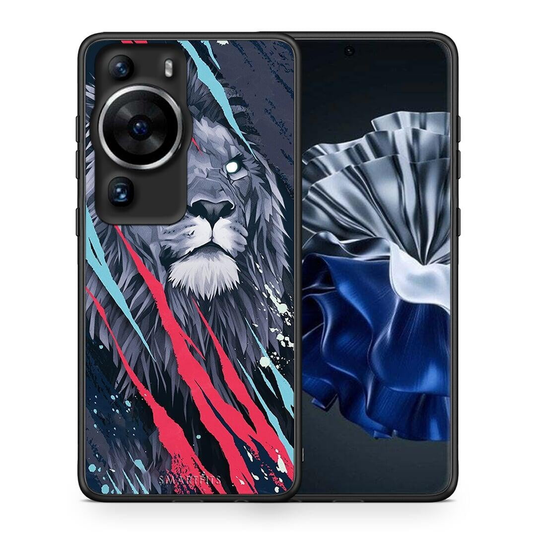 Θήκη Huawei P60 Pro PopArt Lion Designer από τη Smartfits με σχέδιο στο πίσω μέρος και μαύρο περίβλημα | Huawei P60 Pro PopArt Lion Designer Case with Colorful Back and Black Bezels