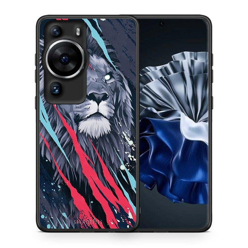 Θήκη Huawei P60 Pro PopArt Lion Designer από τη Smartfits με σχέδιο στο πίσω μέρος και μαύρο περίβλημα | Huawei P60 Pro PopArt Lion Designer Case with Colorful Back and Black Bezels