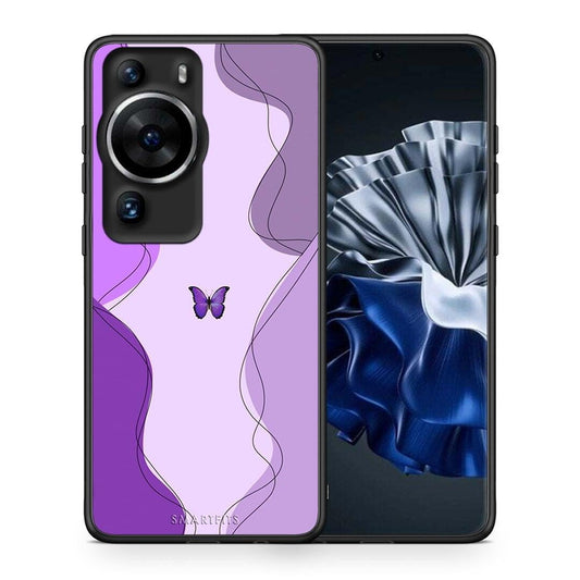 Θήκη Huawei P60 Pro Purple Mariposa από τη Smartfits με σχέδιο στο πίσω μέρος και μαύρο περίβλημα | Huawei P60 Pro Purple Mariposa Case with Colorful Back and Black Bezels