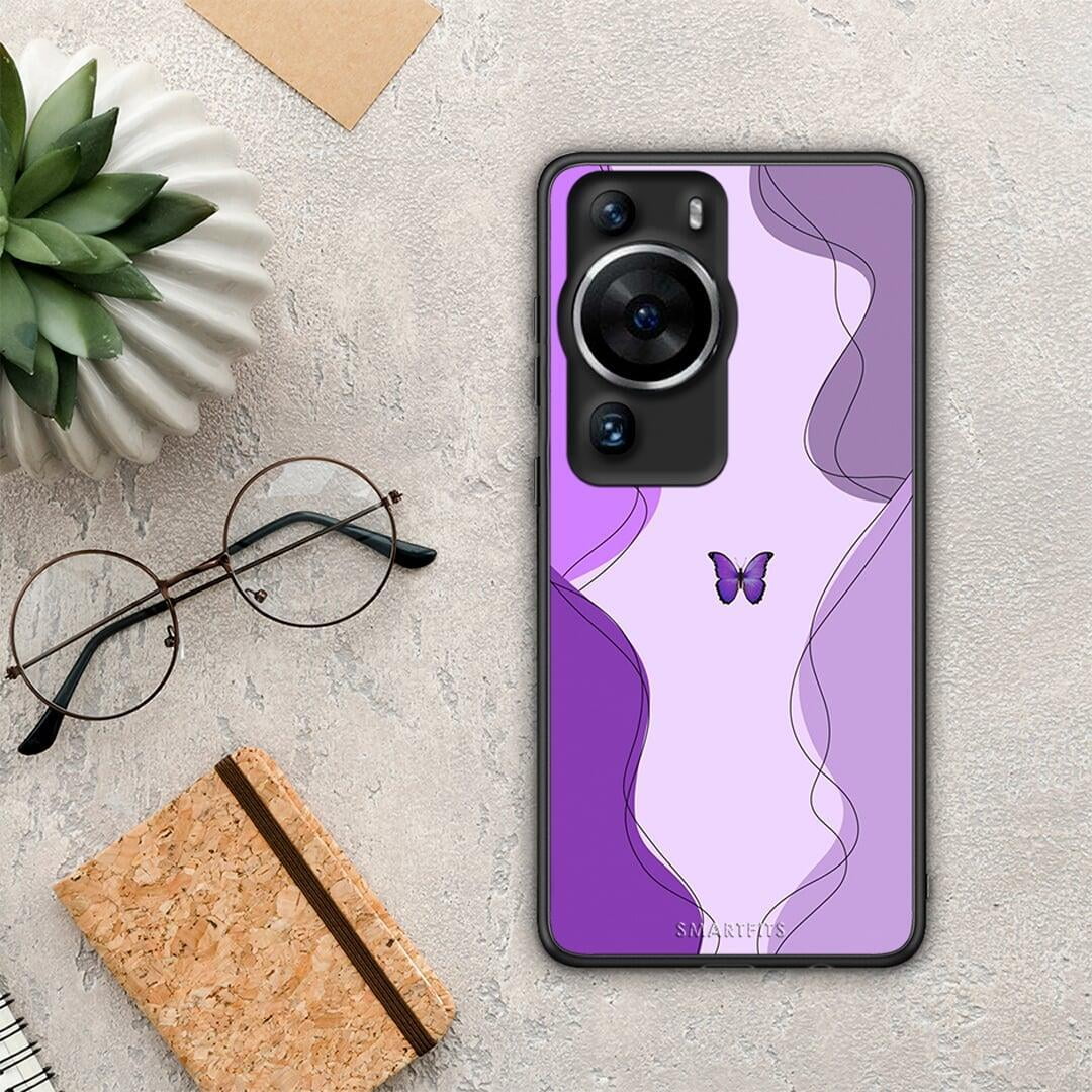 Θήκη Huawei P60 Pro Purple Mariposa από τη Smartfits με σχέδιο στο πίσω μέρος και μαύρο περίβλημα | Huawei P60 Pro Purple Mariposa Case with Colorful Back and Black Bezels