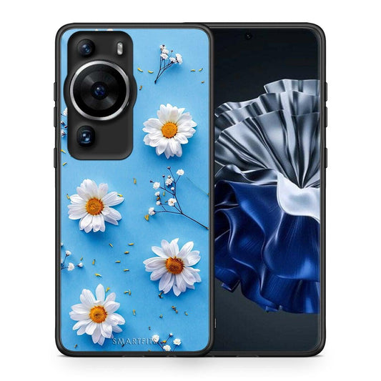 Θήκη Huawei P60 Pro Real Daisies από τη Smartfits με σχέδιο στο πίσω μέρος και μαύρο περίβλημα | Huawei P60 Pro Real Daisies Case with Colorful Back and Black Bezels