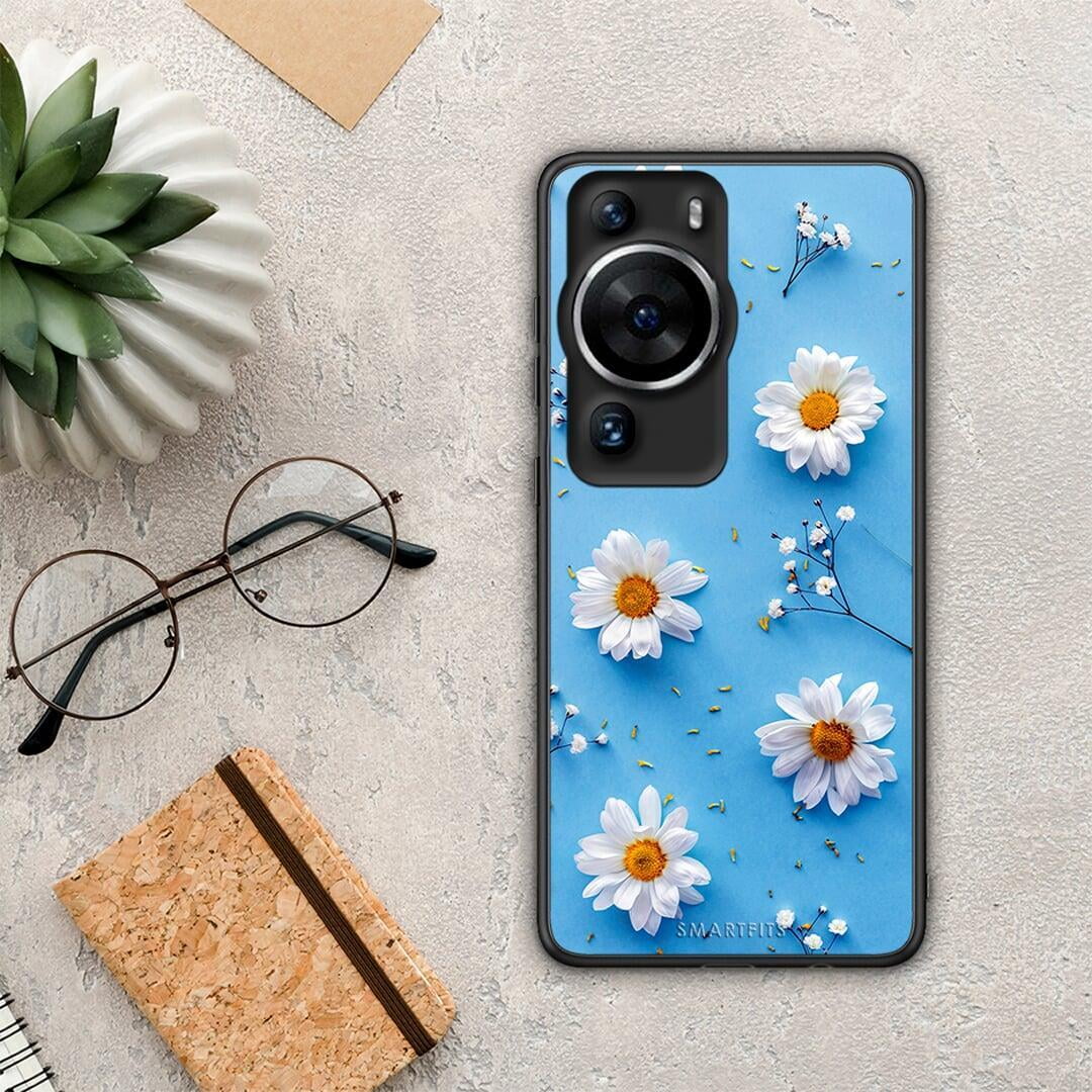 Θήκη Huawei P60 Pro Real Daisies από τη Smartfits με σχέδιο στο πίσω μέρος και μαύρο περίβλημα | Huawei P60 Pro Real Daisies Case with Colorful Back and Black Bezels