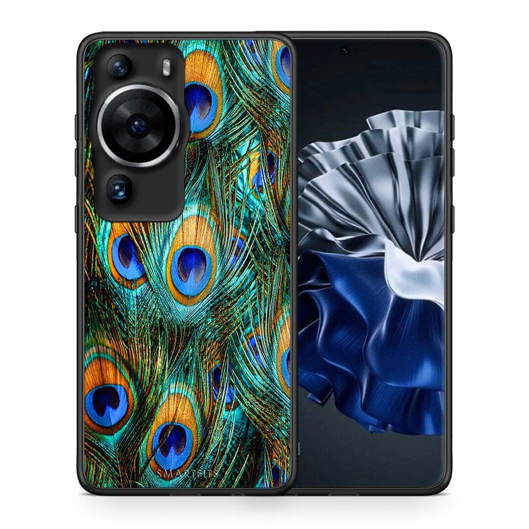 Θήκη Huawei P60 Pro Real Peacock Feathers από τη Smartfits με σχέδιο στο πίσω μέρος και μαύρο περίβλημα | Huawei P60 Pro Real Peacock Feathers Case with Colorful Back and Black Bezels