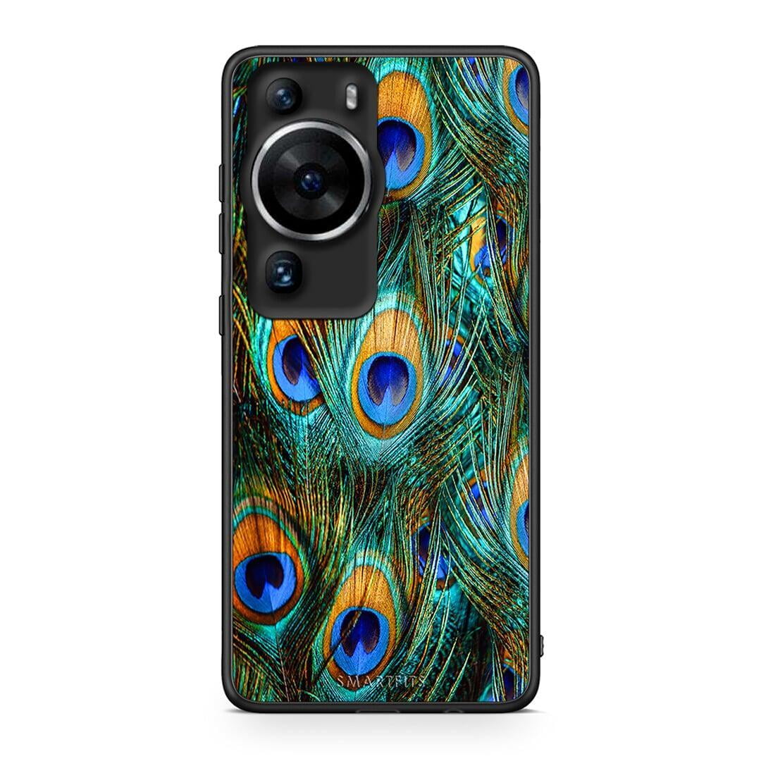 Θήκη Huawei P60 Pro Real Peacock Feathers από τη Smartfits με σχέδιο στο πίσω μέρος και μαύρο περίβλημα | Huawei P60 Pro Real Peacock Feathers Case with Colorful Back and Black Bezels