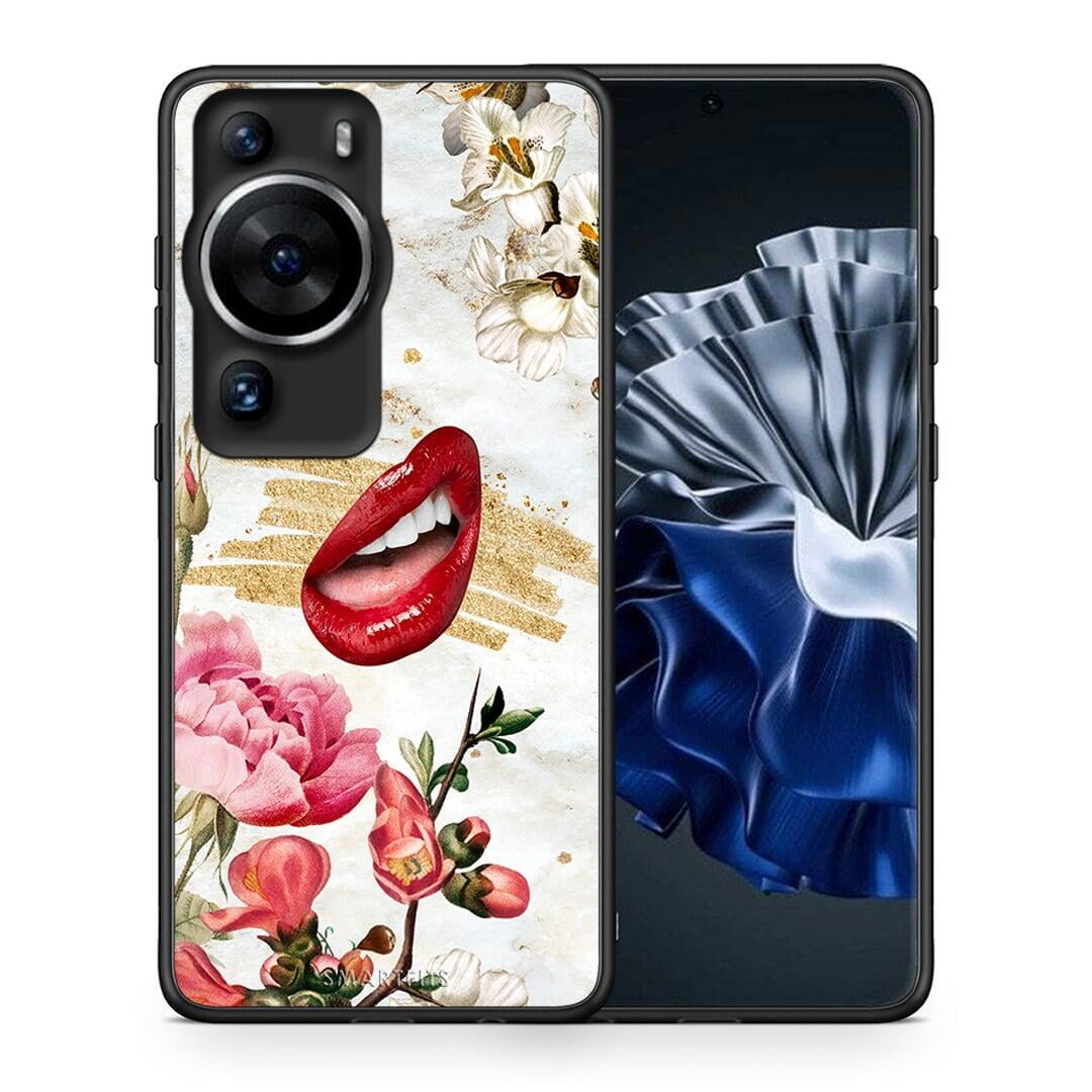 Θήκη Huawei P60 Pro Red Lips από τη Smartfits με σχέδιο στο πίσω μέρος και μαύρο περίβλημα | Huawei P60 Pro Red Lips Case with Colorful Back and Black Bezels