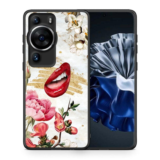 Θήκη Huawei P60 Pro Red Lips από τη Smartfits με σχέδιο στο πίσω μέρος και μαύρο περίβλημα | Huawei P60 Pro Red Lips Case with Colorful Back and Black Bezels