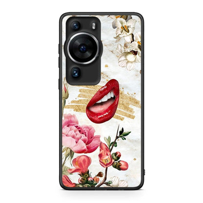 Θήκη Huawei P60 Pro Red Lips από τη Smartfits με σχέδιο στο πίσω μέρος και μαύρο περίβλημα | Huawei P60 Pro Red Lips Case with Colorful Back and Black Bezels