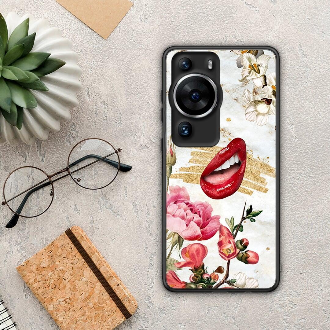 Θήκη Huawei P60 Pro Red Lips από τη Smartfits με σχέδιο στο πίσω μέρος και μαύρο περίβλημα | Huawei P60 Pro Red Lips Case with Colorful Back and Black Bezels