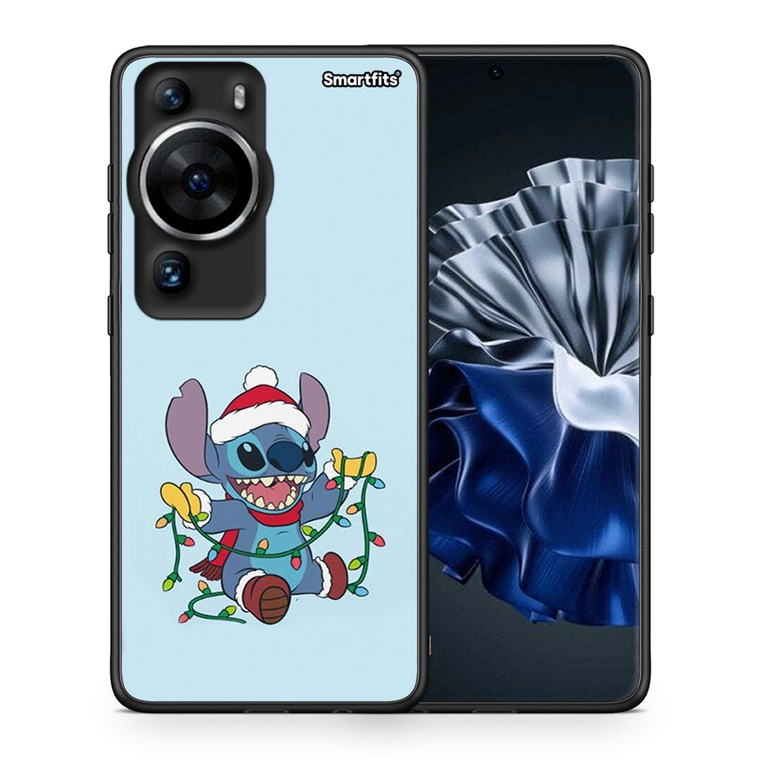 Θήκη Huawei P60 Pro Santa Stich από τη Smartfits με σχέδιο στο πίσω μέρος και μαύρο περίβλημα | Huawei P60 Pro Santa Stich Case with Colorful Back and Black Bezels