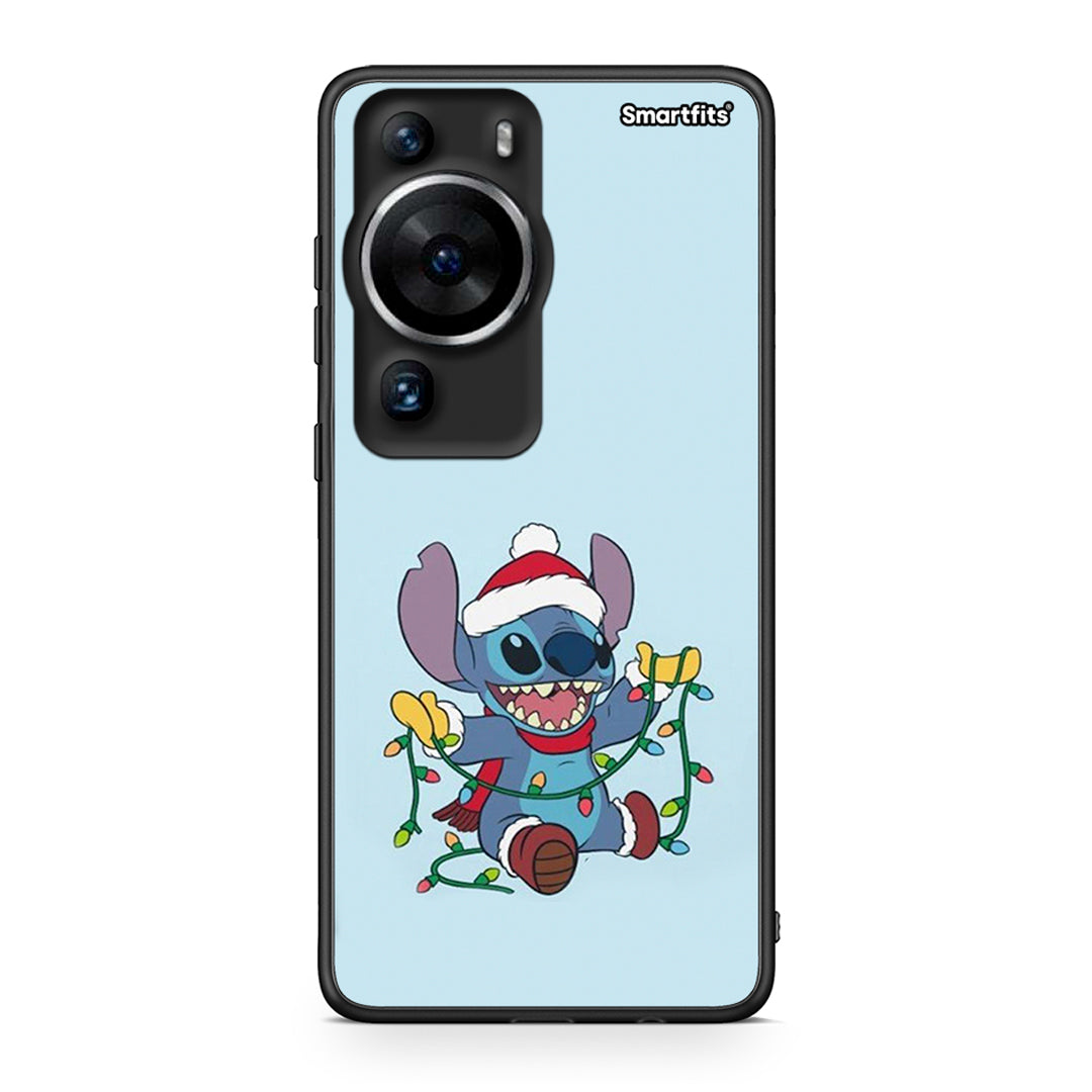 Θήκη Huawei P60 Pro Santa Stich από τη Smartfits με σχέδιο στο πίσω μέρος και μαύρο περίβλημα | Huawei P60 Pro Santa Stich Case with Colorful Back and Black Bezels