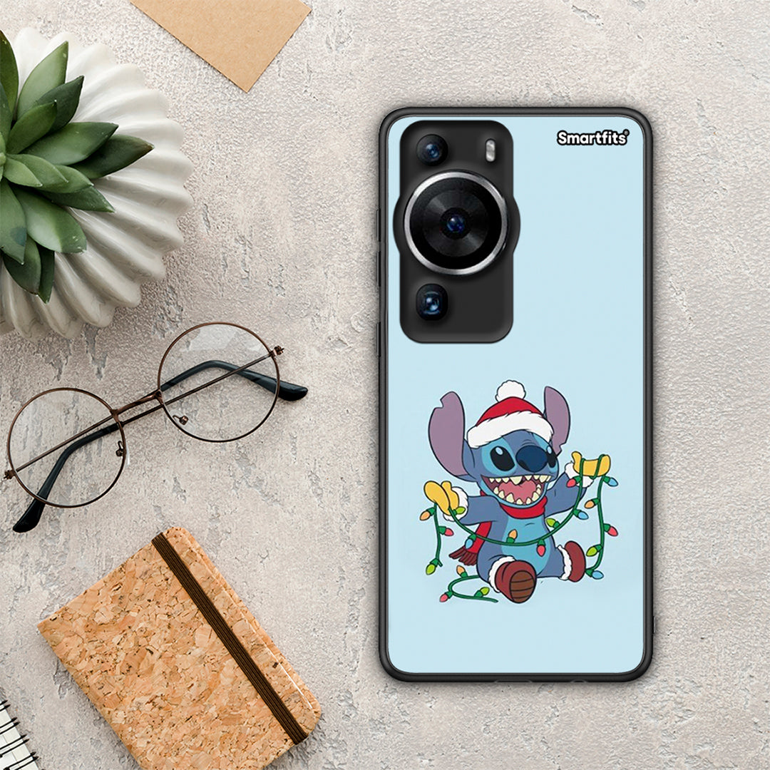 Θήκη Huawei P60 Pro Santa Stich από τη Smartfits με σχέδιο στο πίσω μέρος και μαύρο περίβλημα | Huawei P60 Pro Santa Stich Case with Colorful Back and Black Bezels