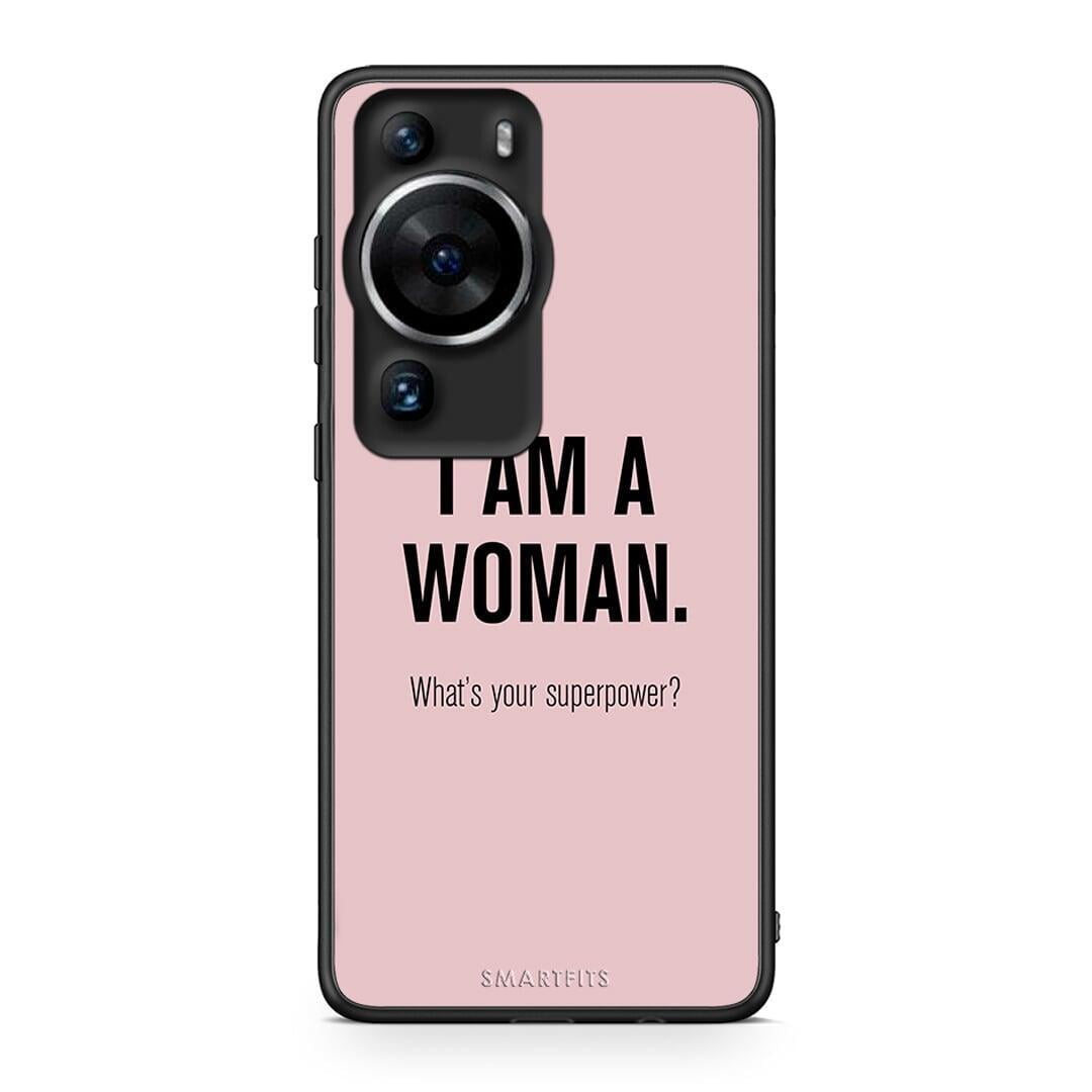 Θήκη Huawei P60 Pro Superpower Woman από τη Smartfits με σχέδιο στο πίσω μέρος και μαύρο περίβλημα | Huawei P60 Pro Superpower Woman Case with Colorful Back and Black Bezels