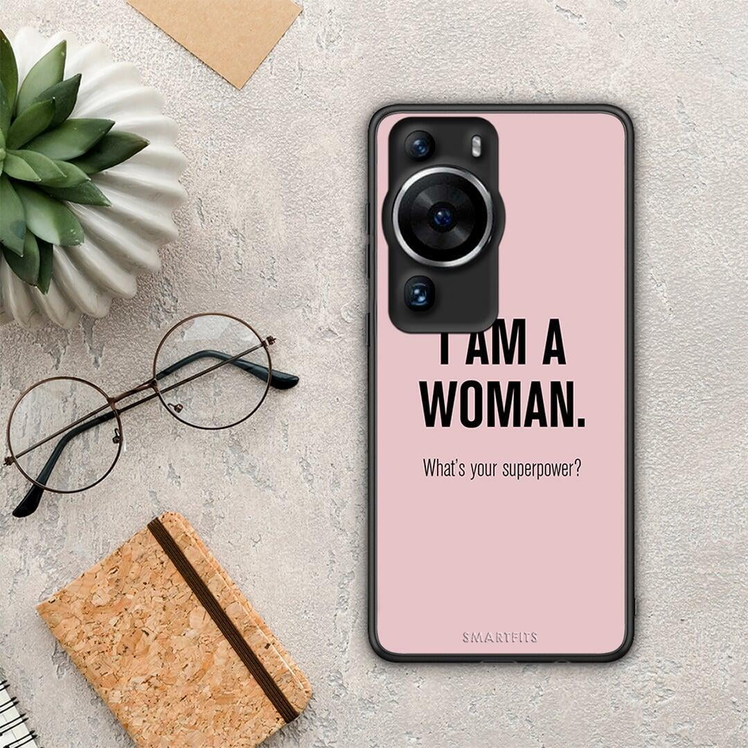 Θήκη Huawei P60 Pro Superpower Woman από τη Smartfits με σχέδιο στο πίσω μέρος και μαύρο περίβλημα | Huawei P60 Pro Superpower Woman Case with Colorful Back and Black Bezels