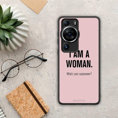 Θήκη Huawei P60 Pro Superpower Woman από τη Smartfits με σχέδιο στο πίσω μέρος και μαύρο περίβλημα | Huawei P60 Pro Superpower Woman Case with Colorful Back and Black Bezels