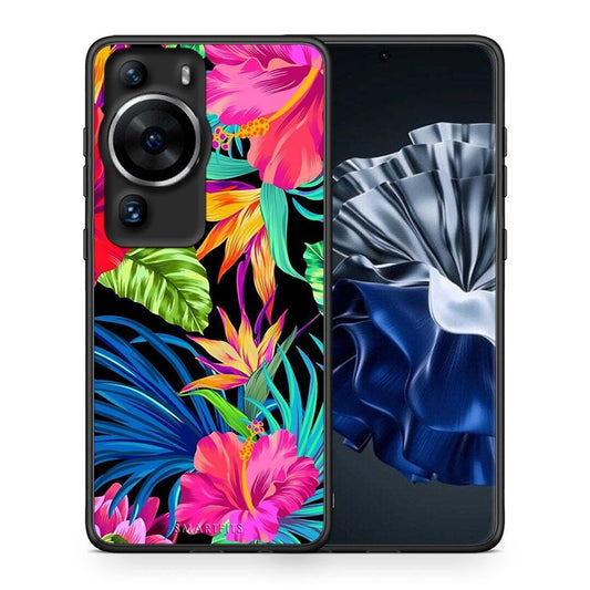 Θήκη Huawei P60 Pro Tropical Flowers από τη Smartfits με σχέδιο στο πίσω μέρος και μαύρο περίβλημα | Huawei P60 Pro Tropical Flowers Case with Colorful Back and Black Bezels