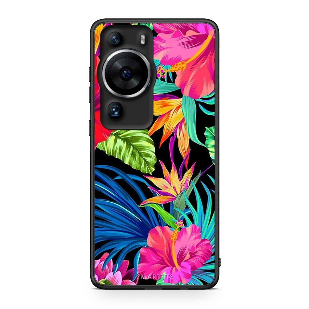 Θήκη Huawei P60 Pro Tropical Flowers από τη Smartfits με σχέδιο στο πίσω μέρος και μαύρο περίβλημα | Huawei P60 Pro Tropical Flowers Case with Colorful Back and Black Bezels