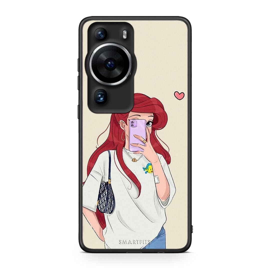 Θήκη Huawei P60 Pro Walking Mermaid από τη Smartfits με σχέδιο στο πίσω μέρος και μαύρο περίβλημα | Huawei P60 Pro Walking Mermaid Case with Colorful Back and Black Bezels