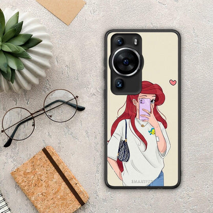 Θήκη Huawei P60 Pro Walking Mermaid από τη Smartfits με σχέδιο στο πίσω μέρος και μαύρο περίβλημα | Huawei P60 Pro Walking Mermaid Case with Colorful Back and Black Bezels