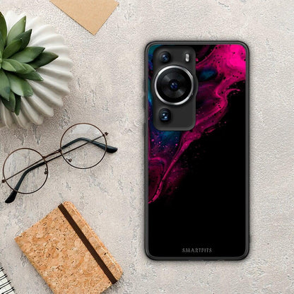 Θήκη Huawei P60 Pro Watercolor Pink Black από τη Smartfits με σχέδιο στο πίσω μέρος και μαύρο περίβλημα | Huawei P60 Pro Watercolor Pink Black Case with Colorful Back and Black Bezels