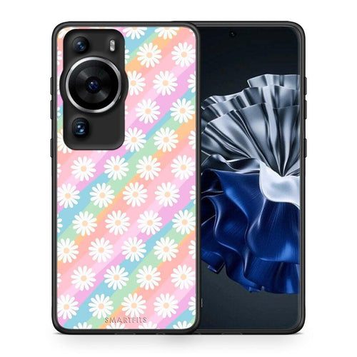 Θήκη Huawei P60 Pro White Daisies από τη Smartfits με σχέδιο στο πίσω μέρος και μαύρο περίβλημα | Huawei P60 Pro White Daisies Case with Colorful Back and Black Bezels