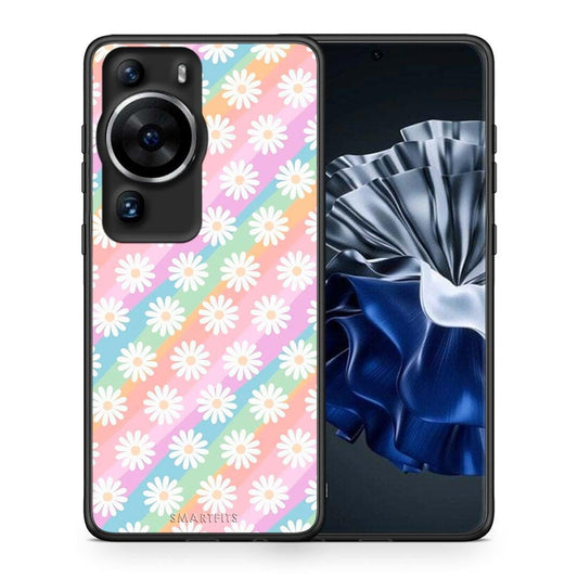 Θήκη Huawei P60 Pro White Daisies από τη Smartfits με σχέδιο στο πίσω μέρος και μαύρο περίβλημα | Huawei P60 Pro White Daisies Case with Colorful Back and Black Bezels