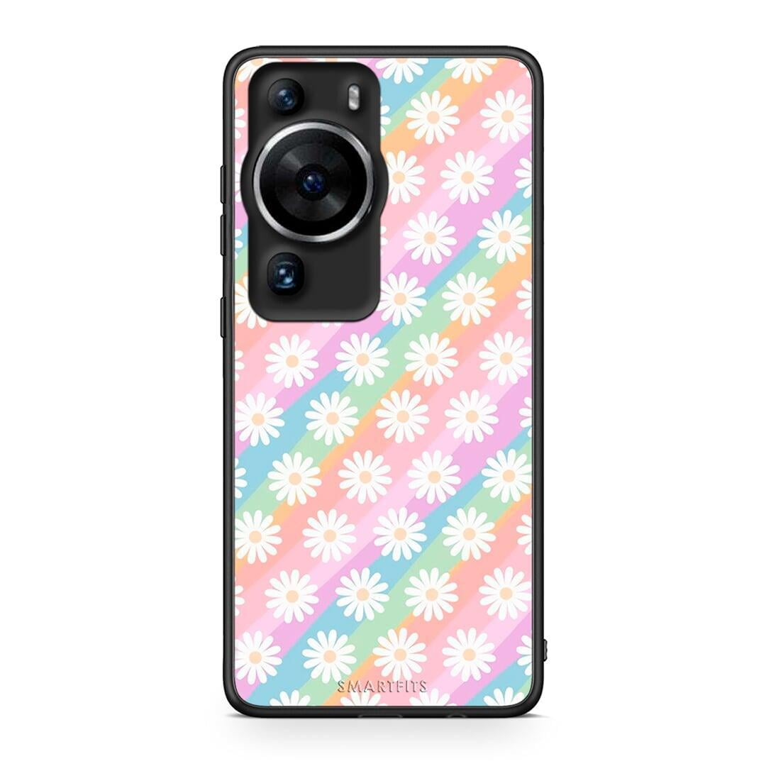 Θήκη Huawei P60 Pro White Daisies από τη Smartfits με σχέδιο στο πίσω μέρος και μαύρο περίβλημα | Huawei P60 Pro White Daisies Case with Colorful Back and Black Bezels