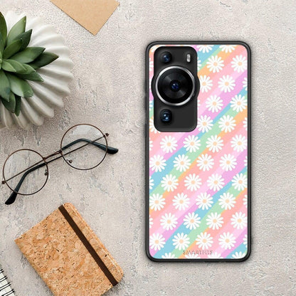 Θήκη Huawei P60 Pro White Daisies από τη Smartfits με σχέδιο στο πίσω μέρος και μαύρο περίβλημα | Huawei P60 Pro White Daisies Case with Colorful Back and Black Bezels
