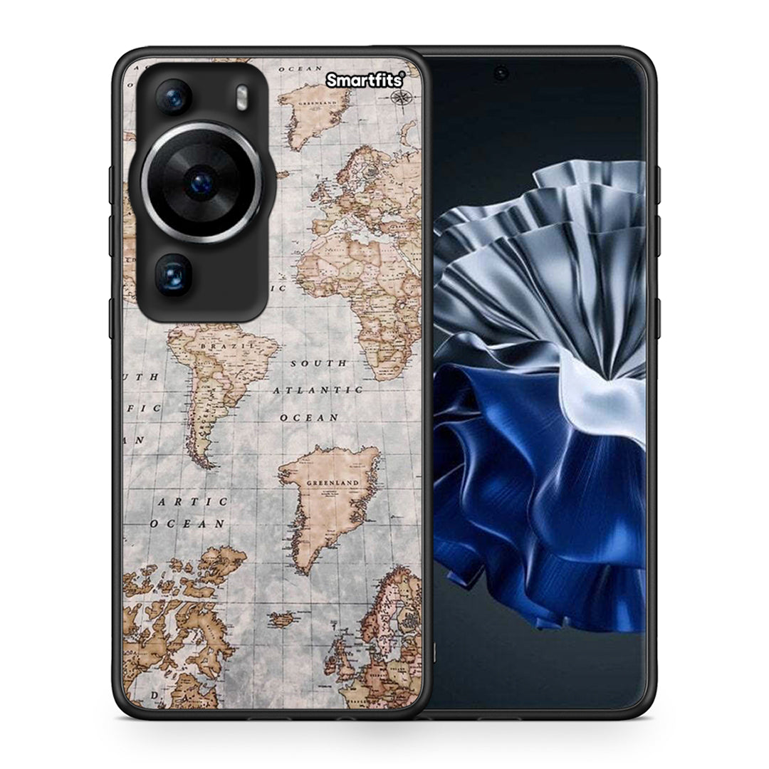 Θήκη Huawei P60 Pro World Map από τη Smartfits με σχέδιο στο πίσω μέρος και μαύρο περίβλημα | Huawei P60 Pro World Map Case with Colorful Back and Black Bezels