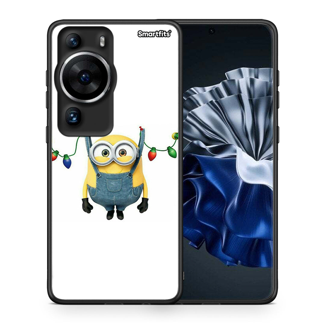 Θήκη Huawei P60 Pro Xmas Minion Lights από τη Smartfits με σχέδιο στο πίσω μέρος και μαύρο περίβλημα | Huawei P60 Pro Xmas Minion Lights Case with Colorful Back and Black Bezels