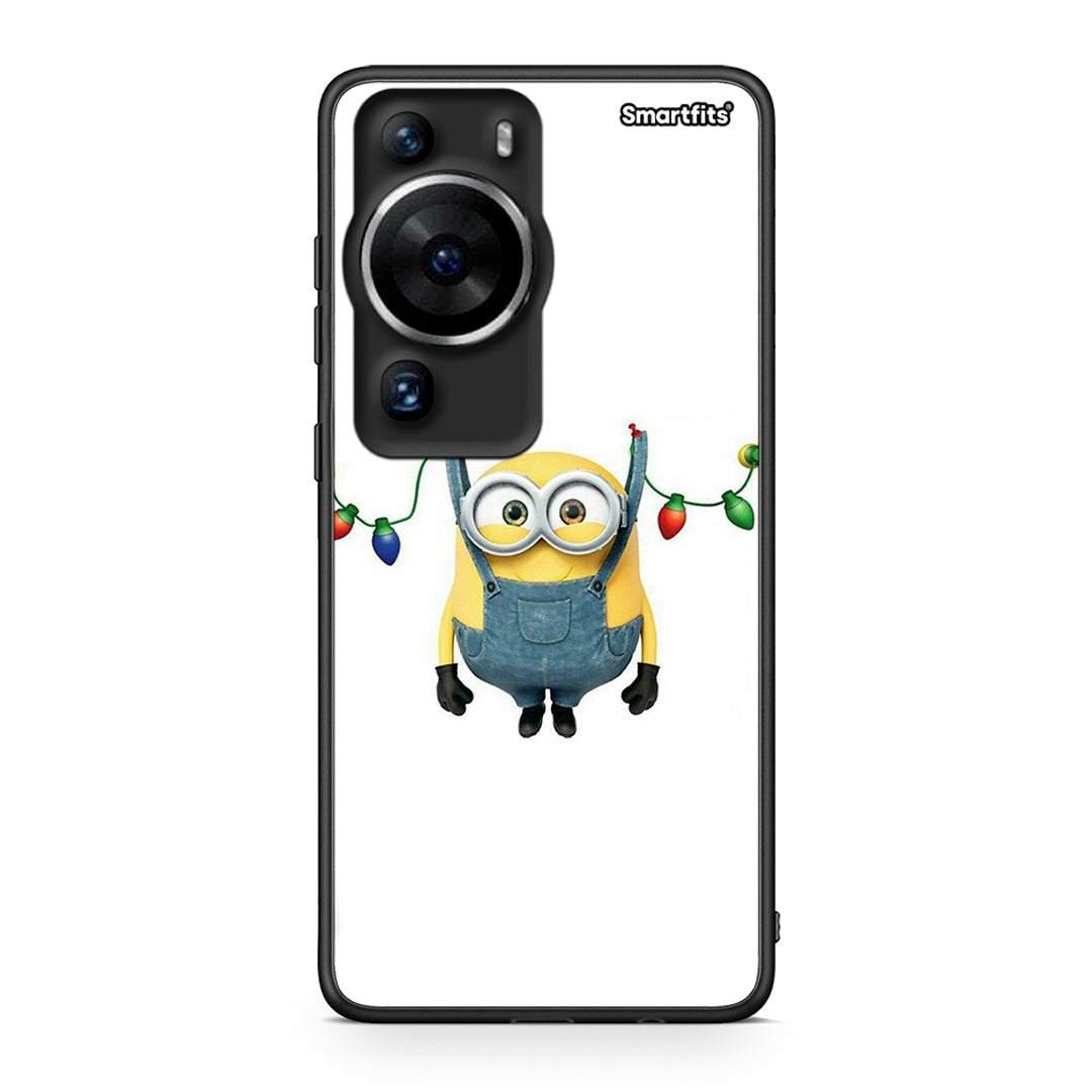 Θήκη Huawei P60 Pro Xmas Minion Lights από τη Smartfits με σχέδιο στο πίσω μέρος και μαύρο περίβλημα | Huawei P60 Pro Xmas Minion Lights Case with Colorful Back and Black Bezels