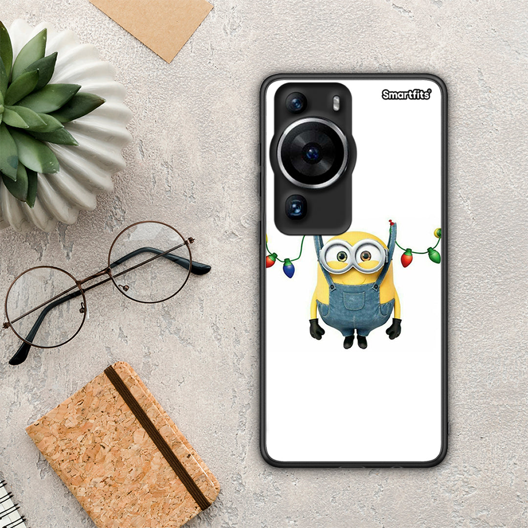 Θήκη Huawei P60 Pro Xmas Minion Lights από τη Smartfits με σχέδιο στο πίσω μέρος και μαύρο περίβλημα | Huawei P60 Pro Xmas Minion Lights Case with Colorful Back and Black Bezels