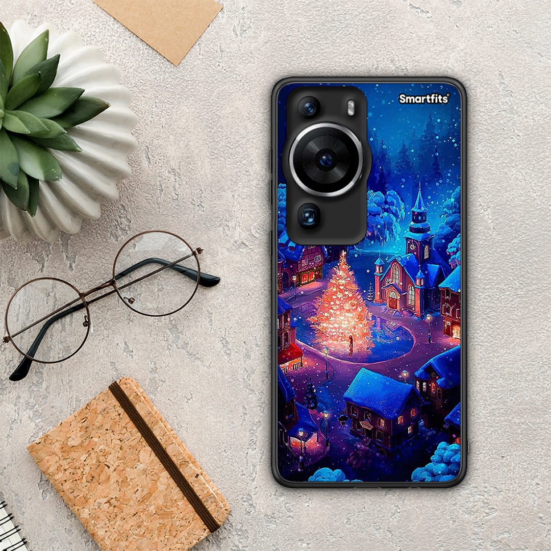 Θήκη Huawei P60 Pro Xmas Village από τη Smartfits με σχέδιο στο πίσω μέρος και μαύρο περίβλημα | Huawei P60 Pro Xmas Village Case with Colorful Back and Black Bezels