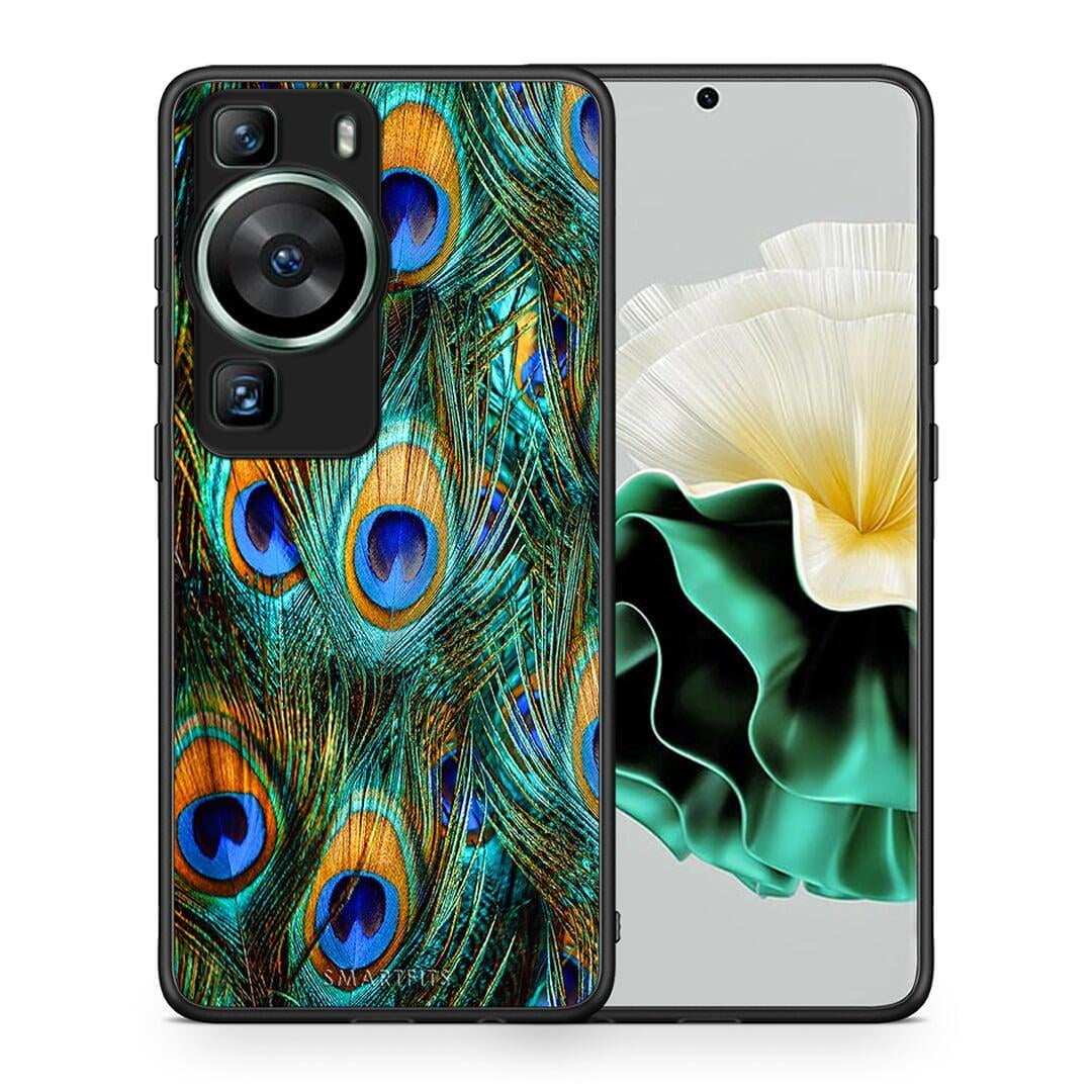 Θήκη Huawei P60 Real Peacock Feathers από τη Smartfits με σχέδιο στο πίσω μέρος και μαύρο περίβλημα | Huawei P60 Real Peacock Feathers Case with Colorful Back and Black Bezels