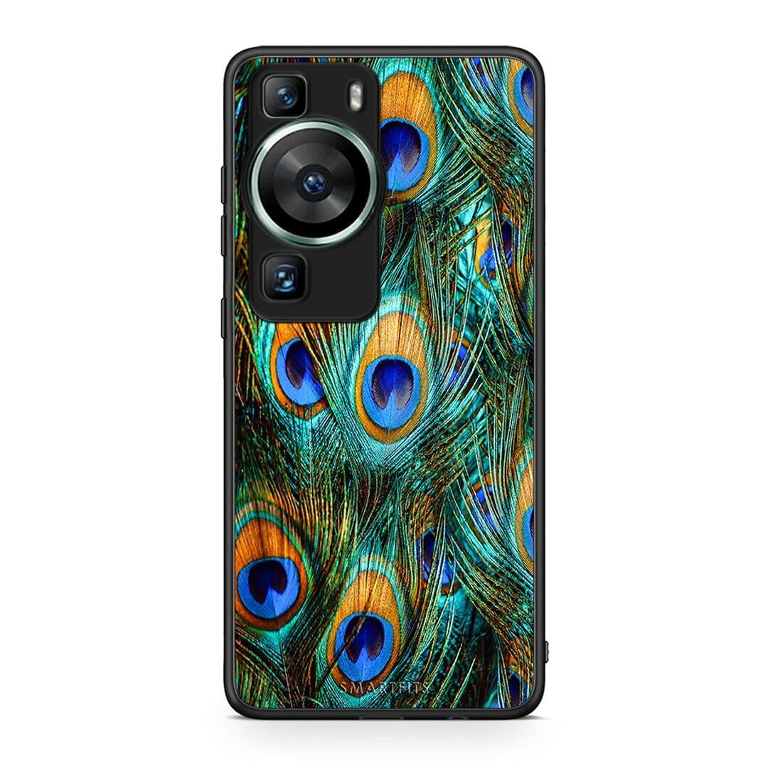 Θήκη Huawei P60 Real Peacock Feathers από τη Smartfits με σχέδιο στο πίσω μέρος και μαύρο περίβλημα | Huawei P60 Real Peacock Feathers Case with Colorful Back and Black Bezels